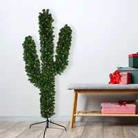 6ft. Pre-Lit Cactus Pine Artificial Christmas Tree, Warm White LED Lights