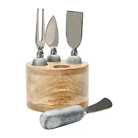 Hello Honey® Stainless Steel Cheese Servers with Mango Wood Stand