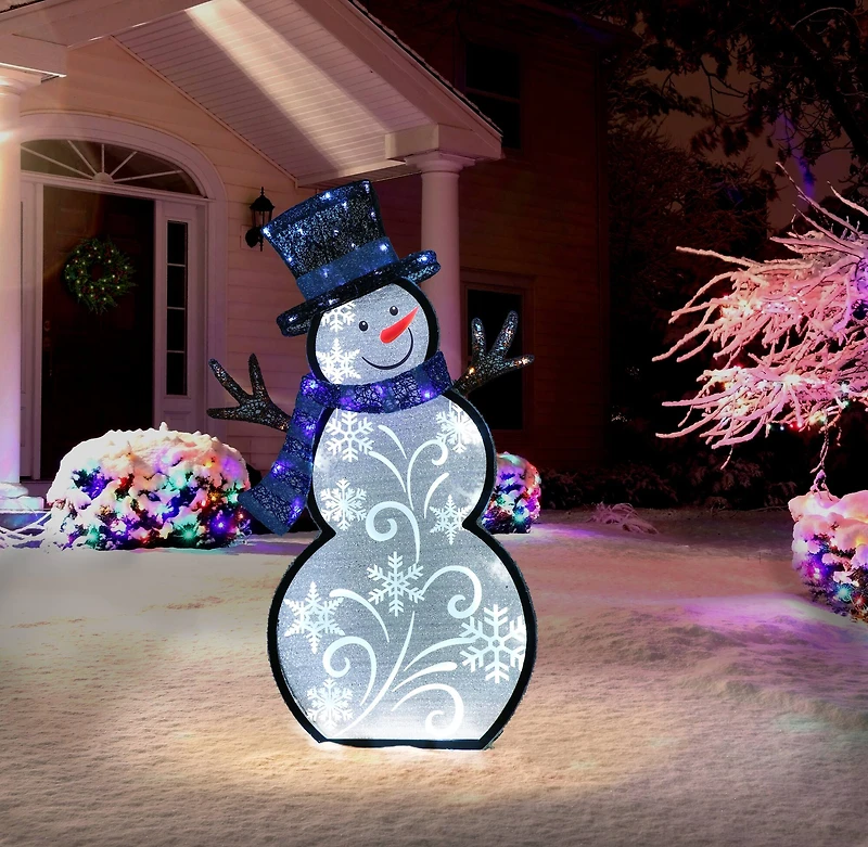 30" Pre-Lit White Outdoor Snowman With Blue Scarf