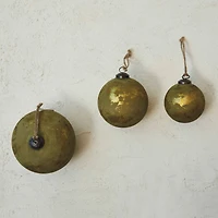 Hello Honey® 6" Matte Olive Green & Gold Distressed Glass Ball Ornament
