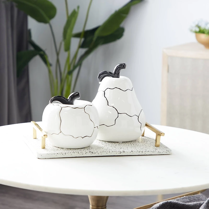 Set of 2 White Dolomite Contemporary Sculpture, 6", 9"