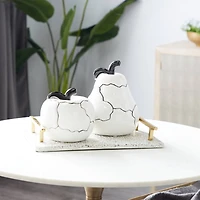 Set of 2 White Dolomite Contemporary Sculpture, 6", 9"