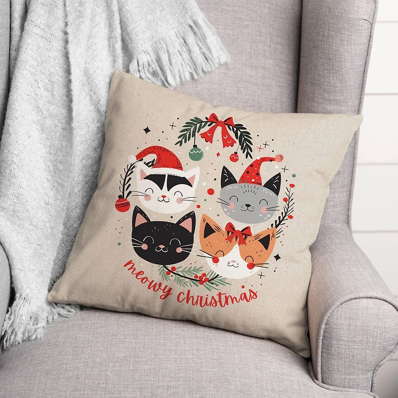Meowy Christmas 18" x 18" Spun Poly Pillow