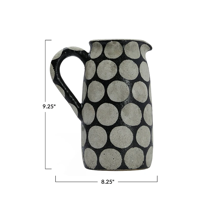 Hello Honey® 9" Black & Natural Decorative Terra Cotta Pitcher with Wax Relief Dots