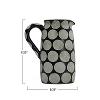 Hello Honey® 9" Black & Natural Decorative Terra Cotta Pitcher with Wax Relief Dots