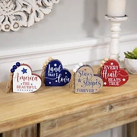 4" Patriotic Hearts Tabletop Sign Set