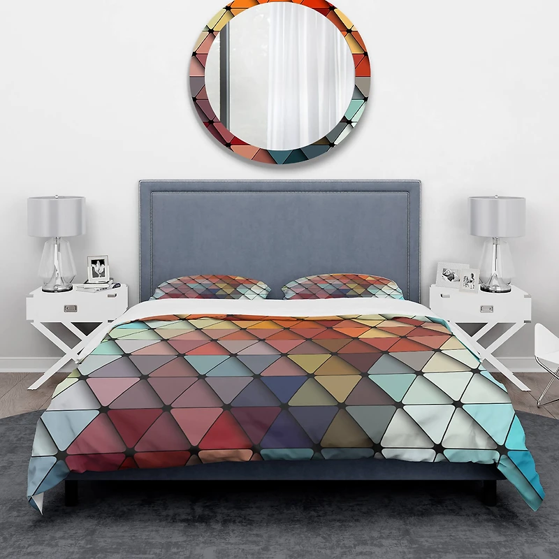 Designart '3D Diamond Shaped Geometry in Shades of Blue and Red' Modern & Contemporary Bedding Set