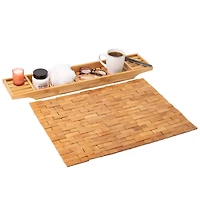 Mind Reader Bali Collection Luxury Bamboo Bath Caddy & Roll Up Mat Set