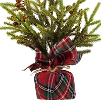 9" Unlit Glittered Pine with Berries Artificial Christmas Tree Set
