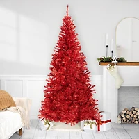 7ft. Unlit Red Artificial Tinsel Christmas Tree
