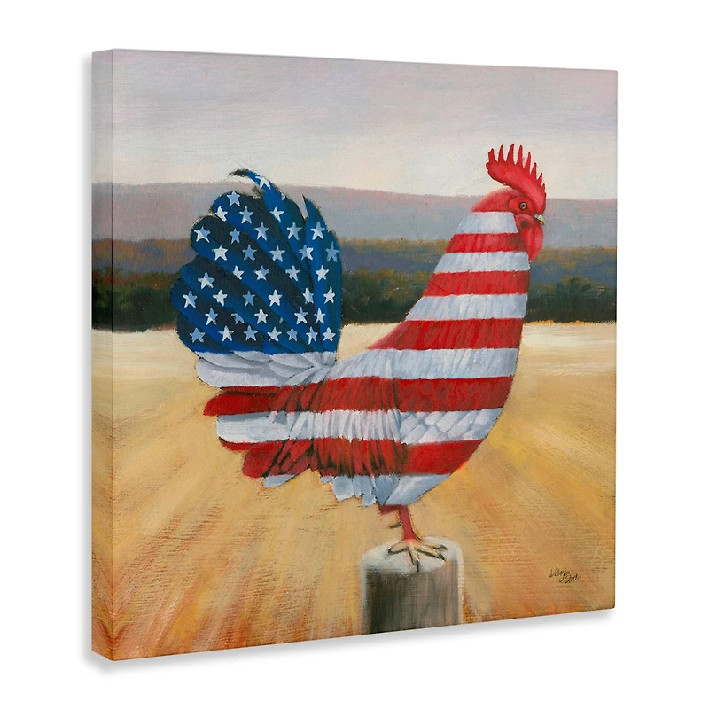 Stupell Industries American Flag Rooster Canvas Wall Art