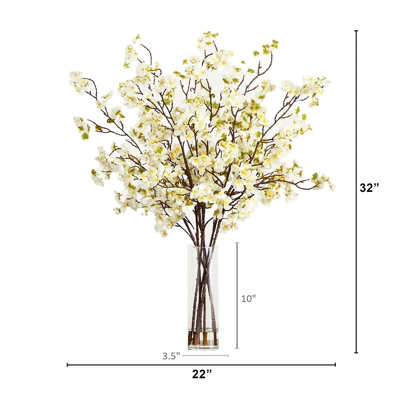 2.5ft. Artificial Cherry Blossom Arrangement in Cylinder Glass Vase