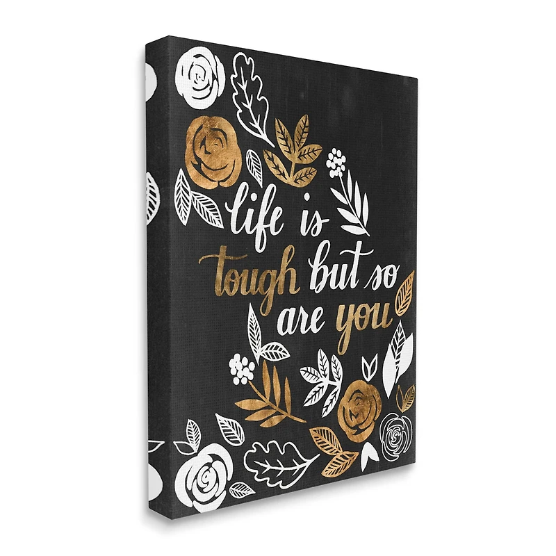 Stupell Industries Life Is Tough Inspirational Phrase Autumn Falling Leaves Canvas Wall Art