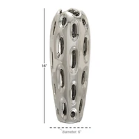 Silver Ceramic Contemporary Vase, 16" x 6" x 6"