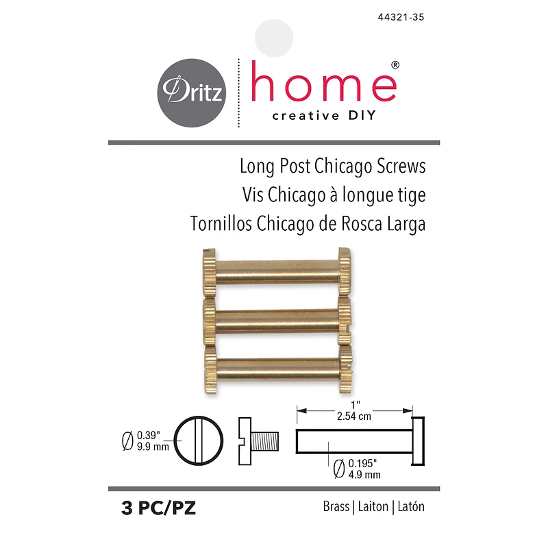 Dritz® Home Brass Long Post Chicago Screws for Binding, 3ct.