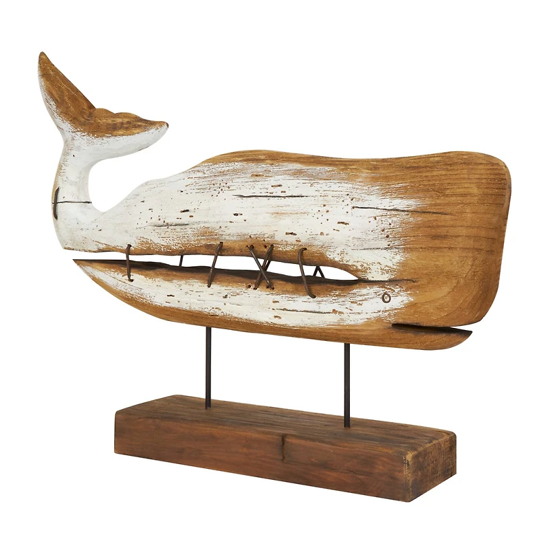 18.5" Brown & White Handmade Whale Sculpture Décor