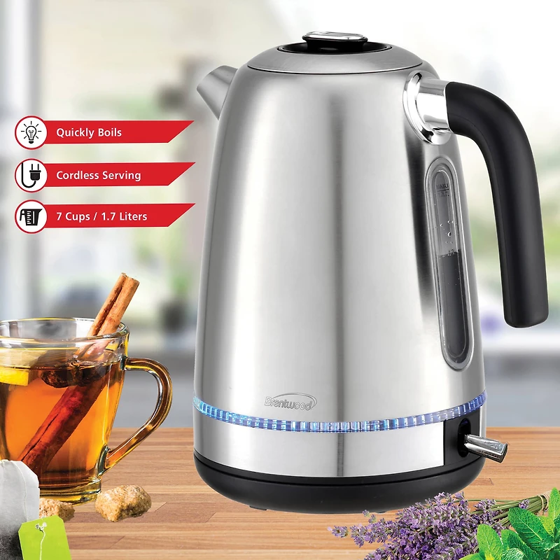 Brentwood 1.7L 1,500 Watt Cordless Electric Stainless Steel Kettle