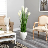4.5ft. Wheat Plume Grass Plant in White Planter