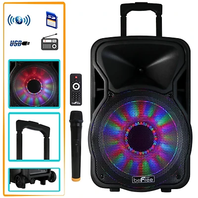 beFree Sound 12" 2500 Watt Bluetooth Rechargeable Portable Party PA Speaker With Illuminating Lights