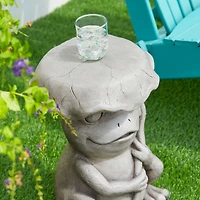 Glitzhome® 19" Frog & Lotus Faux Concrete Garden Stool