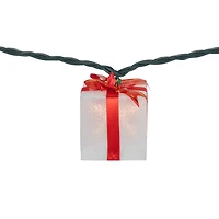 10-Count White and Red Christmas Present Light Set- 7.5ft  Green Wire