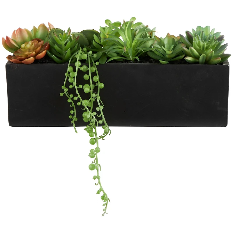13" Green Faux Foliage in Black Planter