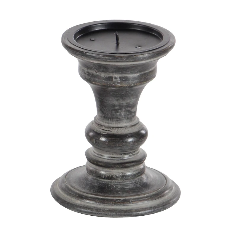 Black Mango Wood Traditional Candle Holder Set