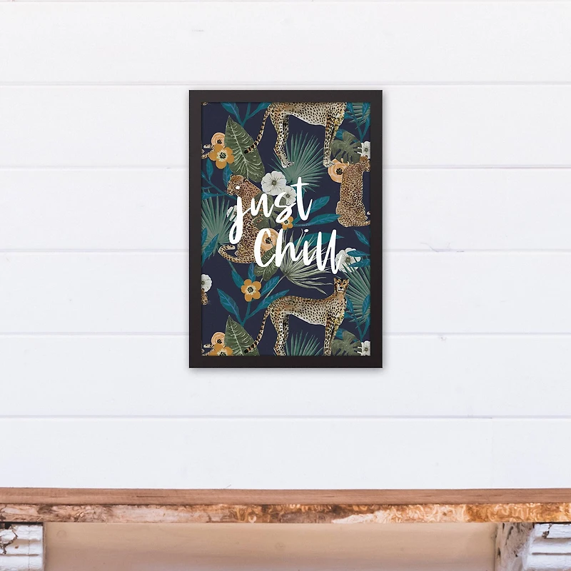 Just Chill Tropical Cheetah Black Framed Canvas Art
