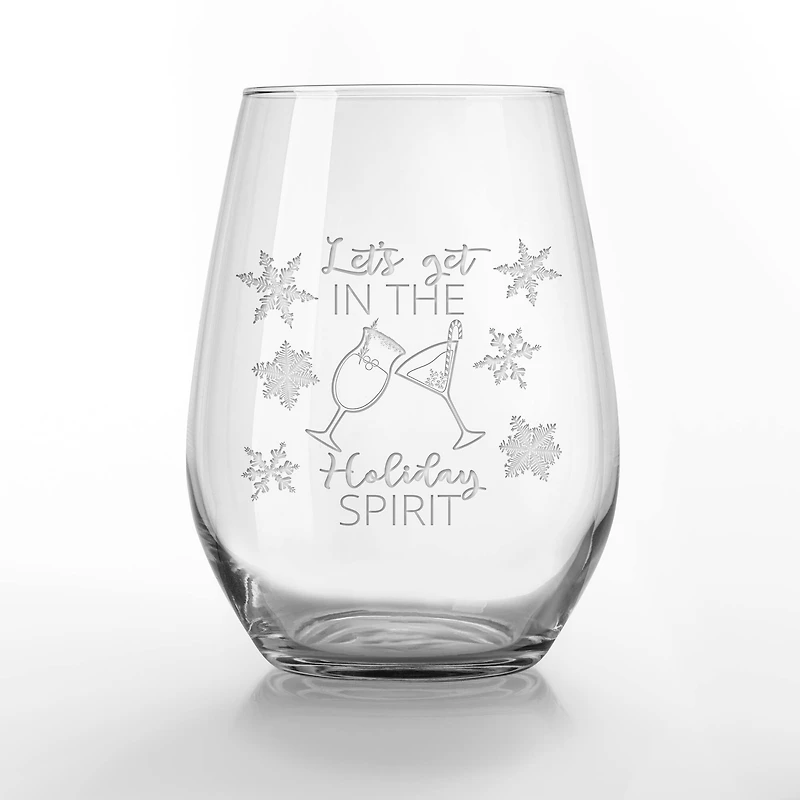 In the Holiday Spirit 15oz. Engraved Stemless Wine Glass