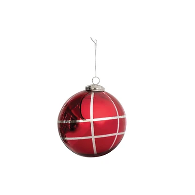 Hello Honey® 6" Red & Silver Grid Mercury Glass Ball Ornament