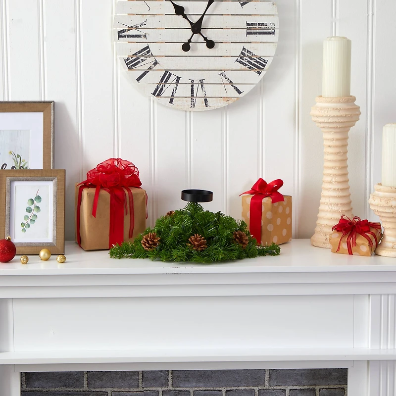 16” Christmas Pine Candelabrum & Pinecones with Lights