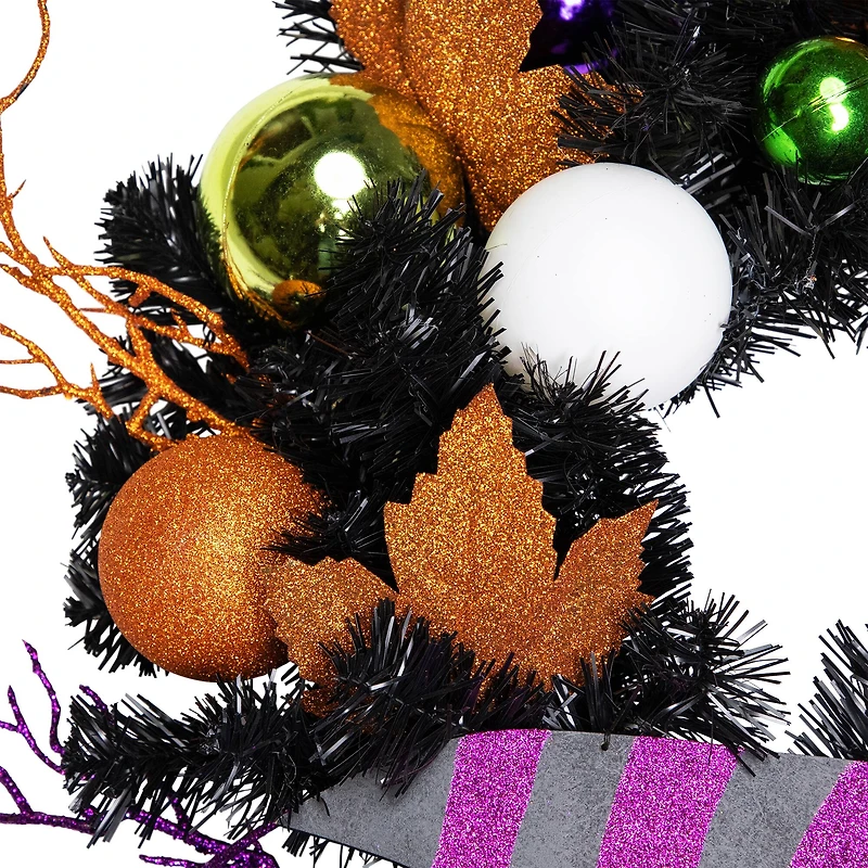 24'' Unlit Jack-O-Lantern in Witches Hat Halloween Pine Wreath