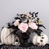 17" Pretty Morbid Pink Carnation Halloween Centerpiece in Black Urn