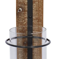 Farmhouse Brown Wood And Metal Wall Candle Holder, 28" x 16" x 6"