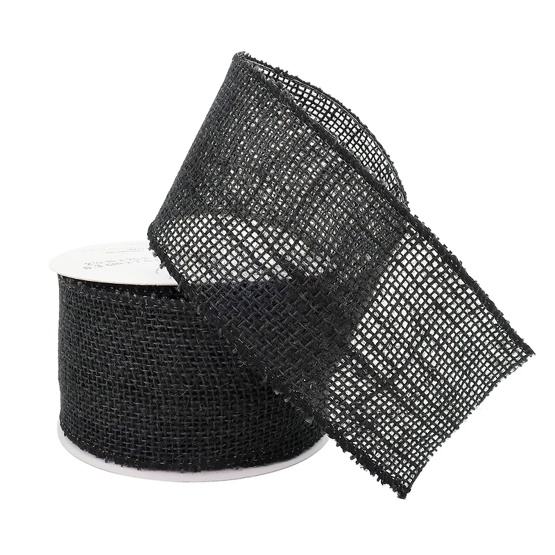 2.5" x 25ft. Black Wired Faux Burlap Ribbon by Celebrate It™