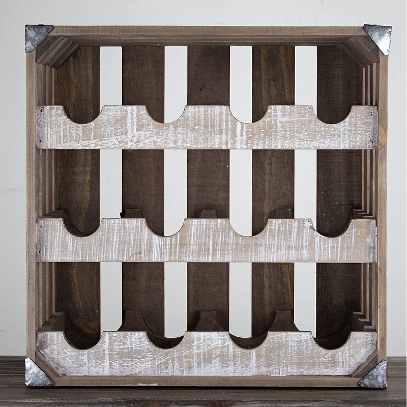 12" Whitewashed Rustic Wooden Wine Rack