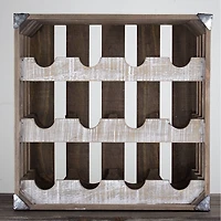 12" Whitewashed Rustic Wooden Wine Rack