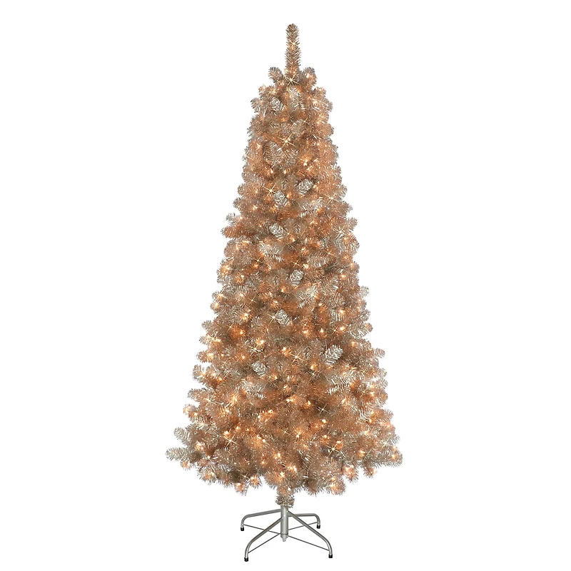 6.5ft. Pre-Lit Tinsel Artificial Christmas Tree, Clear Lights