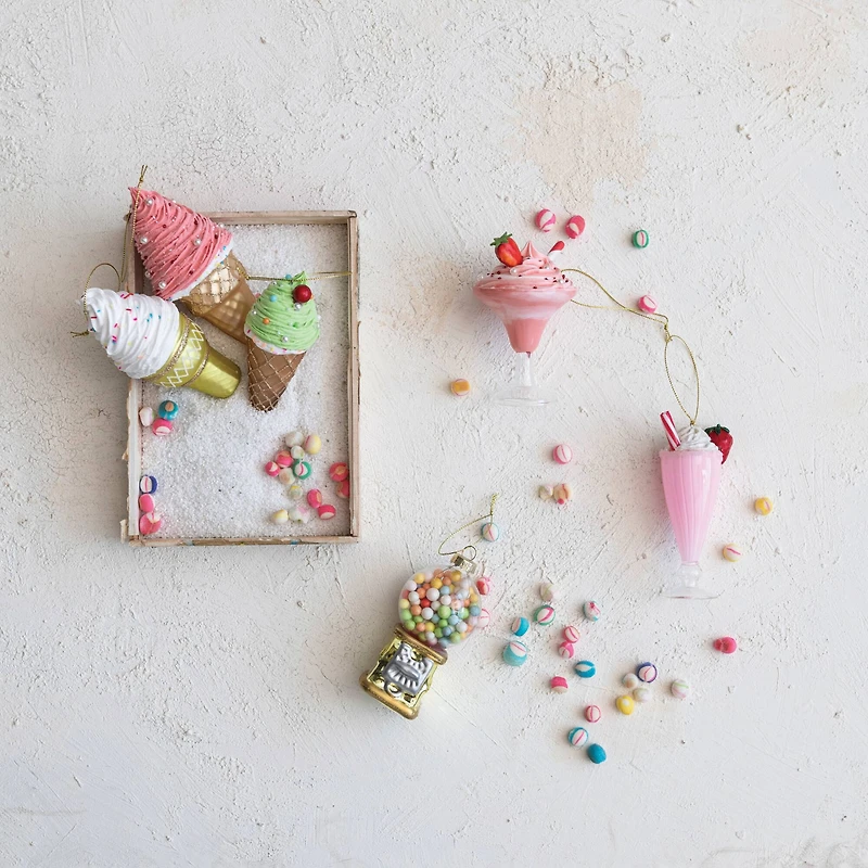 Hello Honey® 4.75" Pink & White Glass Whipped Drink with Straw Ornament