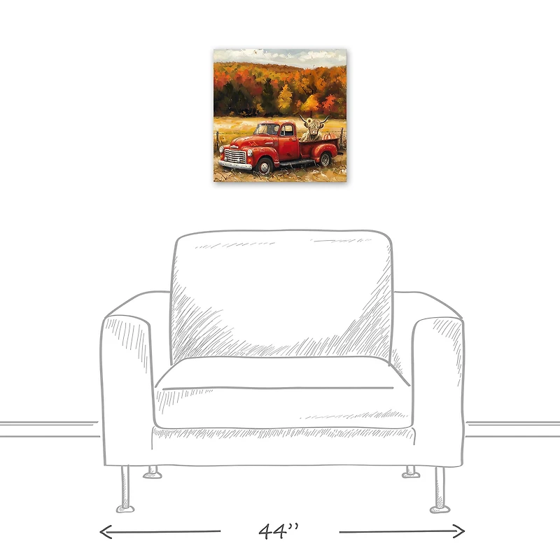 Fall Red Truck Highland 16" x 16" Canvas Wall Art