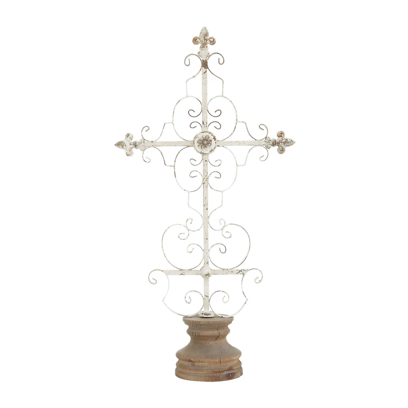 29" White Iron French Country Cross Sculpture