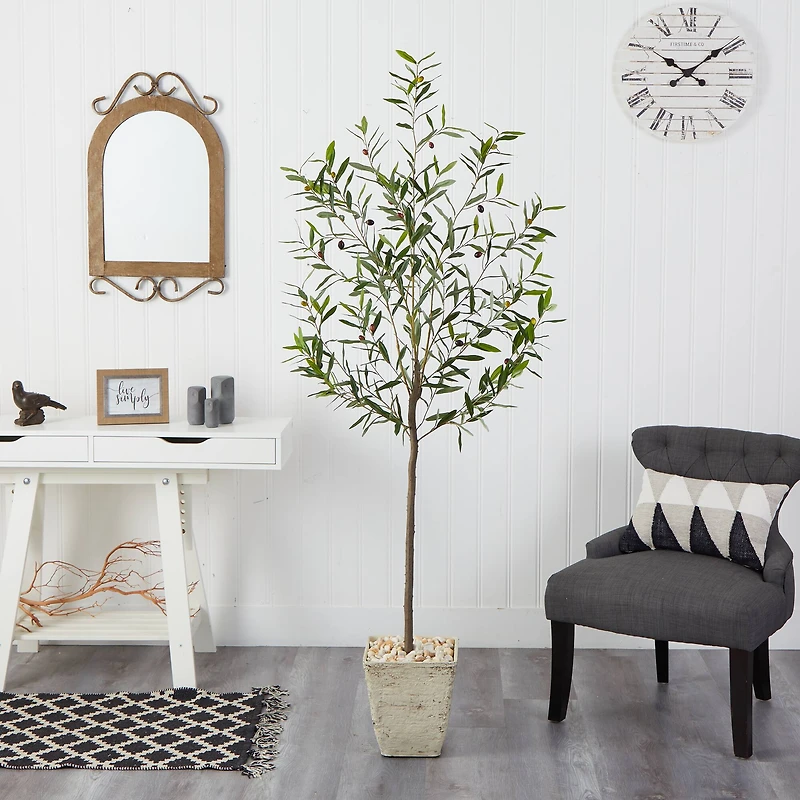 6ft. Olive Artificial Tree in Country White Planter