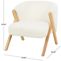 White Polyester Rounded Boucle Accent Chair with Angled Wooden Legs