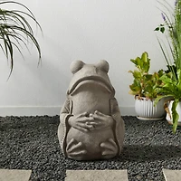 Glitzhome® 16.75" Faux Concrete Zen-Style Frog Garden Statue
