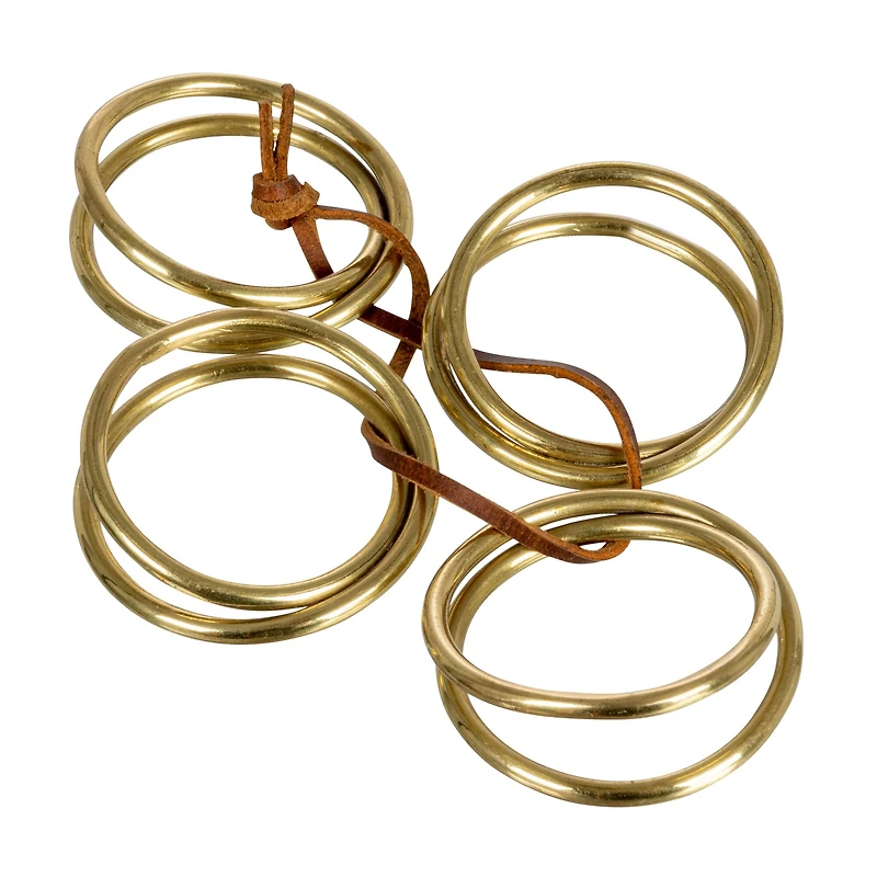 Hello Honey® Modern Round Brass Napkin Rings with Leather Tie Set