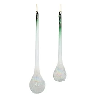 Green Iridescent Ribbed Glass Icicle Drop Ornaments Set