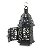 10.5" Black Metal Moroccan Style Candle Lantern with Intricate Cutouts