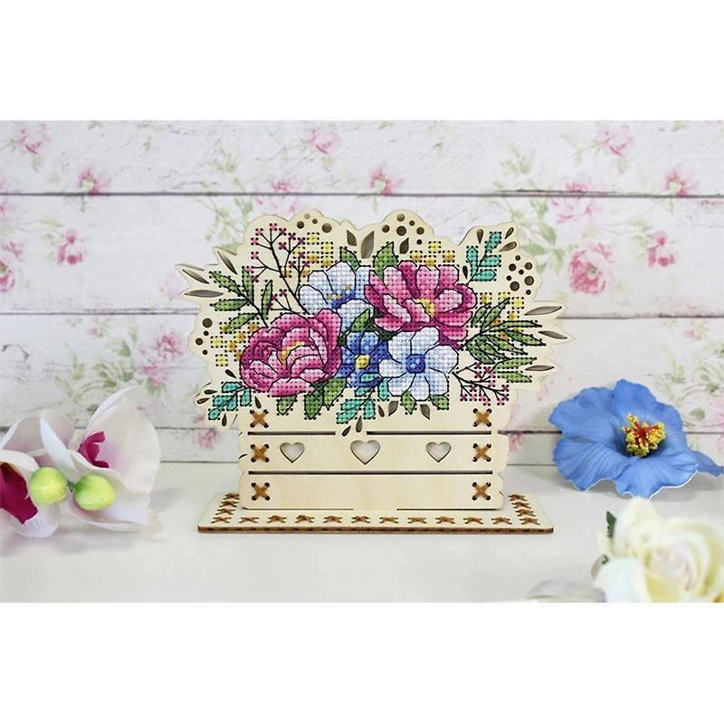 MP Studia Flowers Cross Stitch On Wood Kit