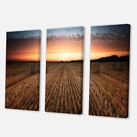 Designart - Landscape With A Field Full of Hay Bales At Sunset