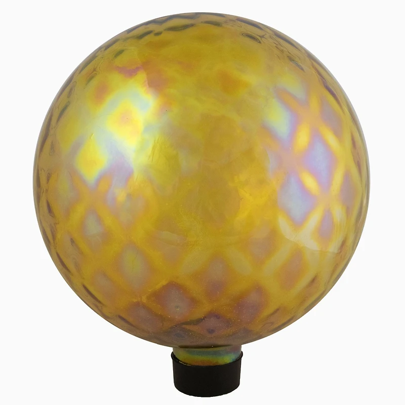 10" Dimpled Amber Iridescent Glass Garden Gazing Ball